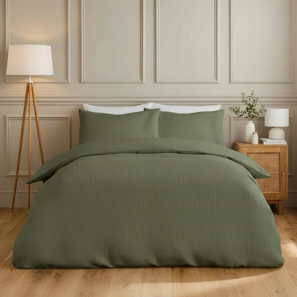 Waffle Bedcover - Olive Green