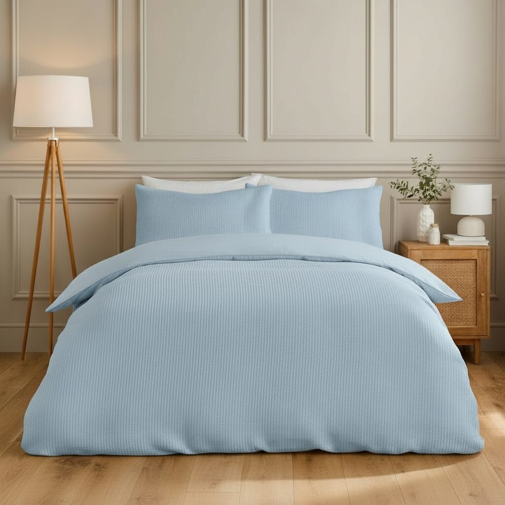 Waffle Bedcover - Sky Blue